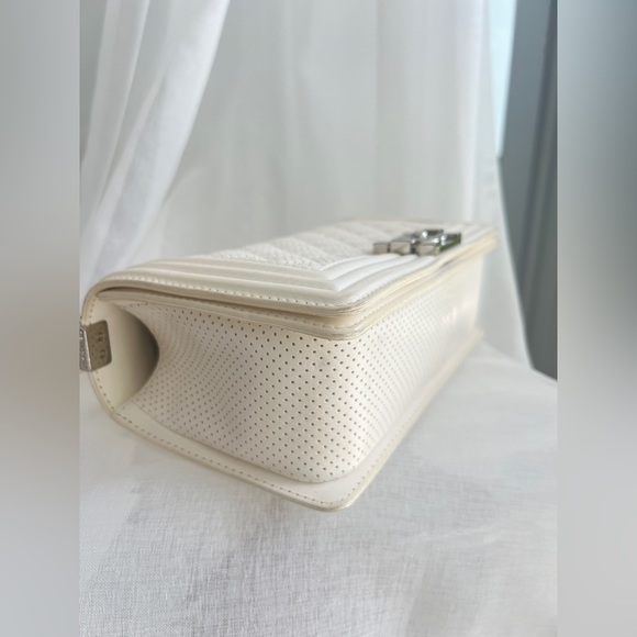 Like New Chanel Perforated Lambskin Leather Medium White Flap Boy Bag - Picture 10 of 10